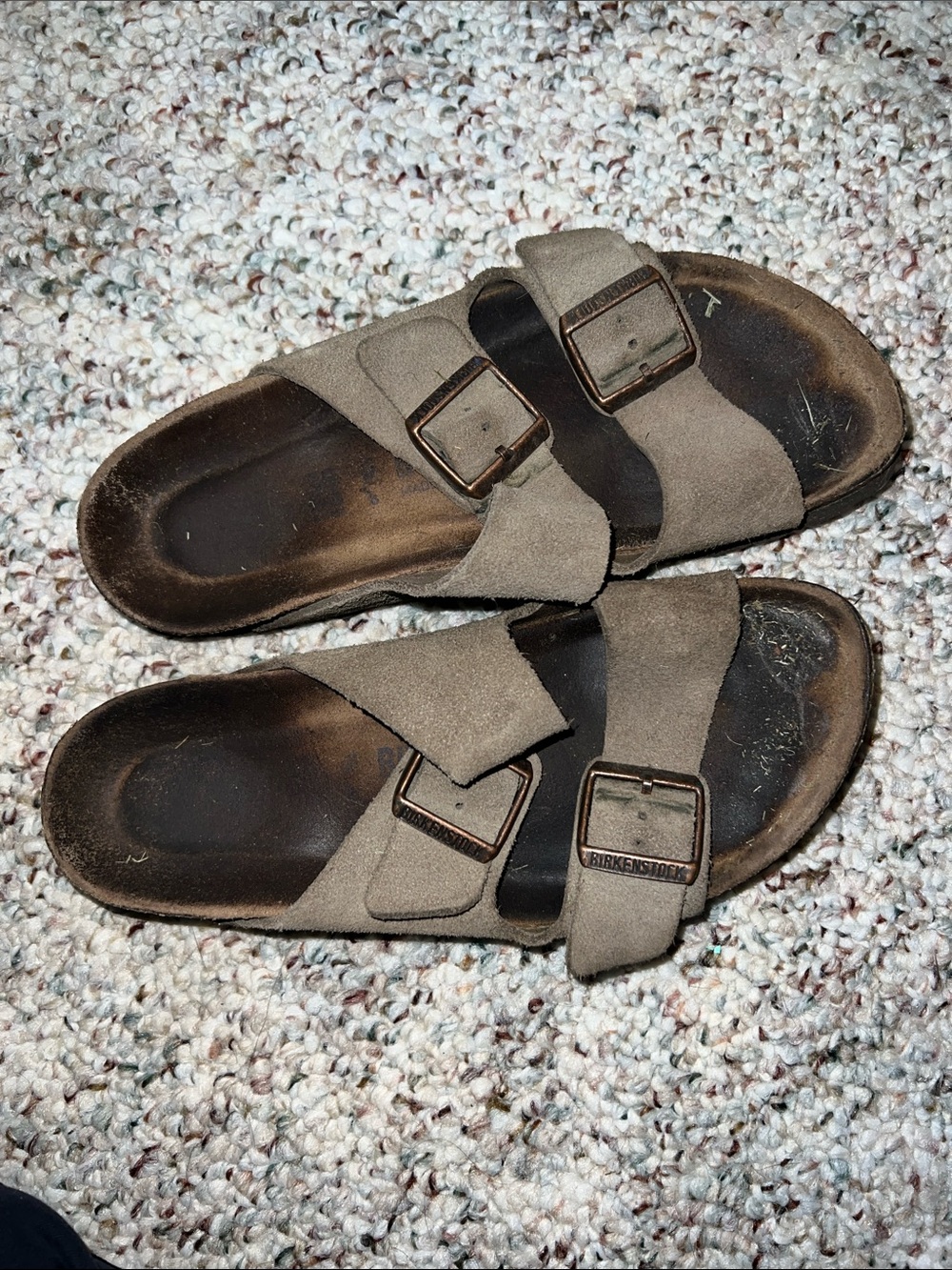 Birkenstock Men’s Taupe Two-Strap Suede Sandals